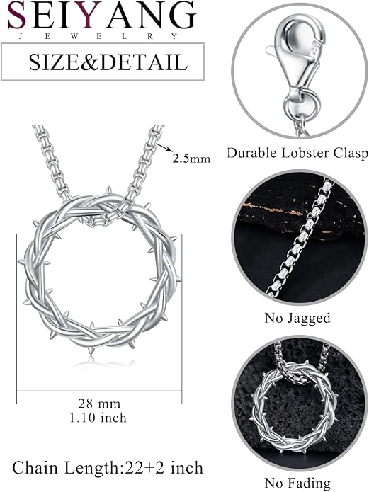 Seiyang Crown of Thorns Necklace 925 Sterling Silver Crown Pendant Amulet Jewelry Gifts (with Gift Box)