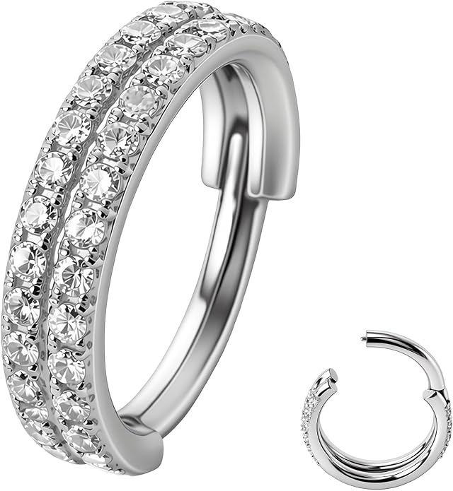 20/16G CZ Hinged Nose Rings Hoop, 316L Surgical Stainless Steel Cartilage Earring, Septum Clicker Ring, Daith Helix Rook Tragus Conch Lip Lobe Piercing Jewelry