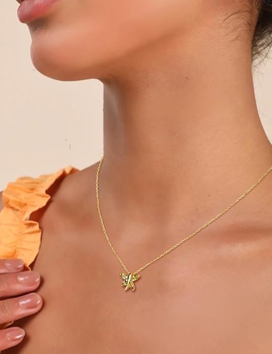 925 Sterling Silver Birthstone Necklaces for Women, Dainty Cute Dragonfly/Butterfly Pendant Necklace, Great Christmas/Anniversary Jewelry for Mother