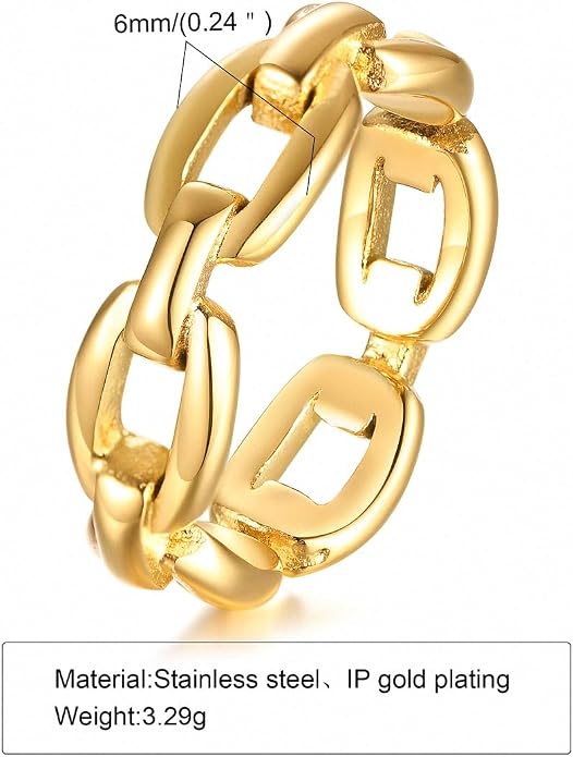 6mm Minimalist 18K Gold Stainless Steel Rings Women Link Chain Ring Finger Rings