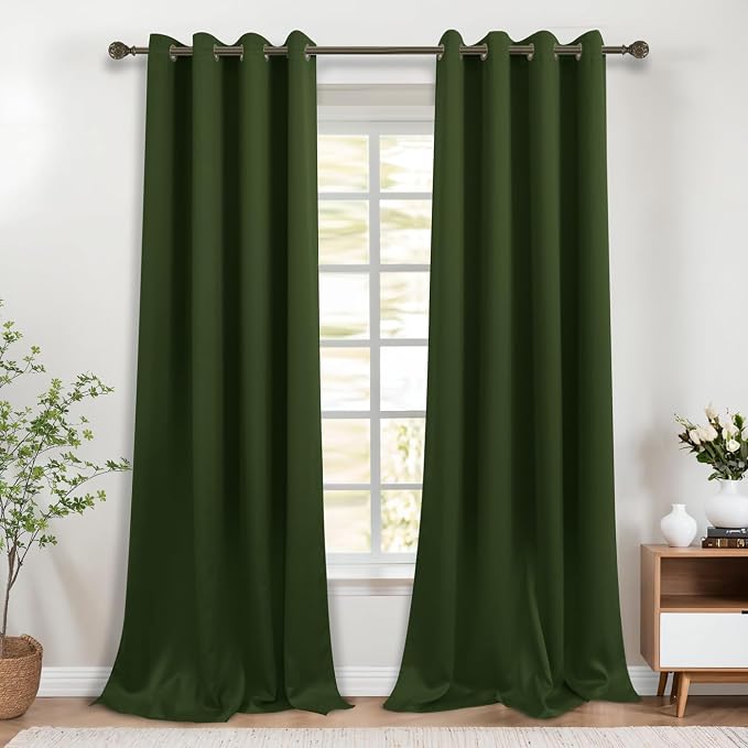 KOUFALL Olive Green Blackout Curtains 52 by 102 Inches Long for Living Room Bedroom