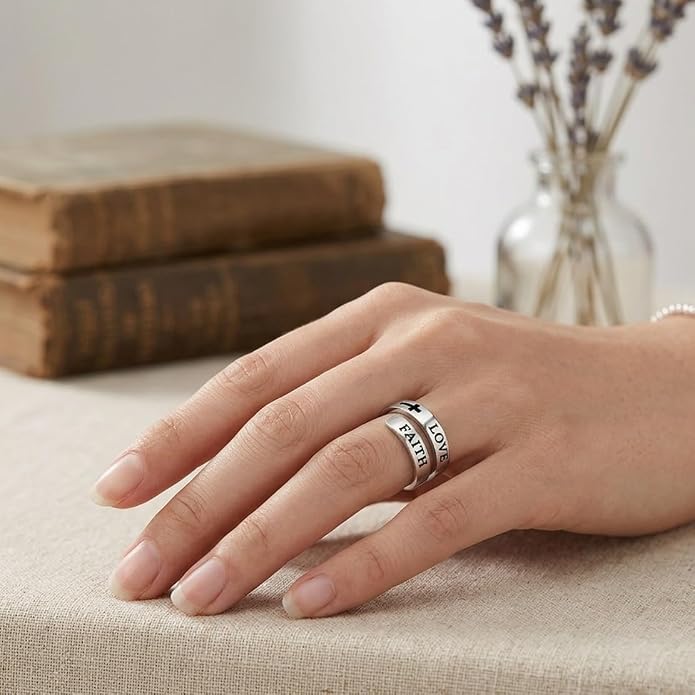 Uloveido Adjustable Inspirational Flying Dandelion Double Stainless Steel Freedom Ring Bands Cool Stacking Gift for Women, Engraving Rings Motivational Gift Y2004