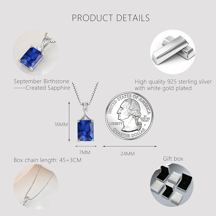 Fahonie 925 Sterling Silver Birthstone Necklace Jewelry Gift for Women Sister Wife Girlfriend Her