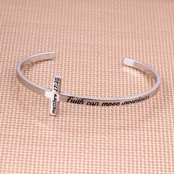 M MOOHAM Cross Bracelet - Christian Gifts for Mom Daughter Friends Teacher Women - Engraved Quote Religious Cuff Bangle Bible Verse Confirmation Baptism Gifts