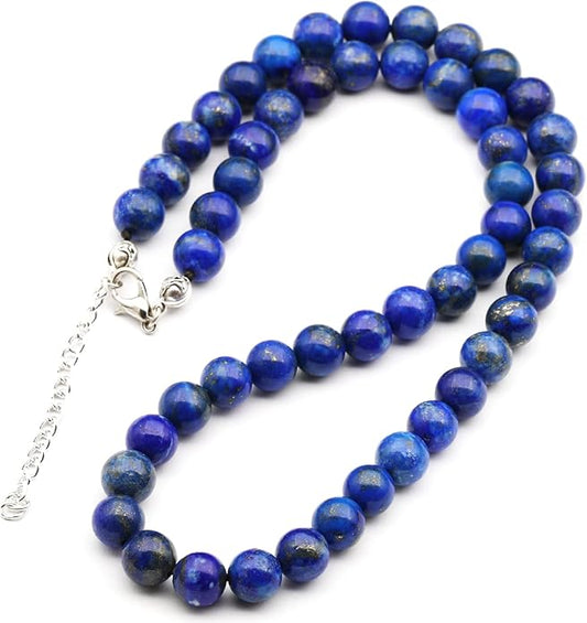 Natural Gemstone Beaded Choker Necklace | 8mm Handmade Adjustable Jewelry for Men & Women | Chakra Balancing Crystal Necklace | Spiritual Gift | Macrame Cord with Extender