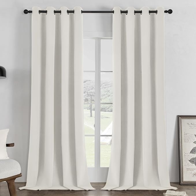Joydeco 100% Blackout Velvet Curtains White 84 Inch Grommet Top | Luxury Thermal Insulated Velvet Curtains for Bedroom Living Room, Soundproof Blackout Window Drapes