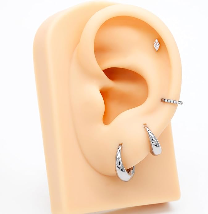 14K Yellow/White Gold Cartilage Earring Stud 1 Pcs, 6mm 8mm 16G Threadless Flat Back Earrings, Push in Tragus Earrings Threadless Labret Stud