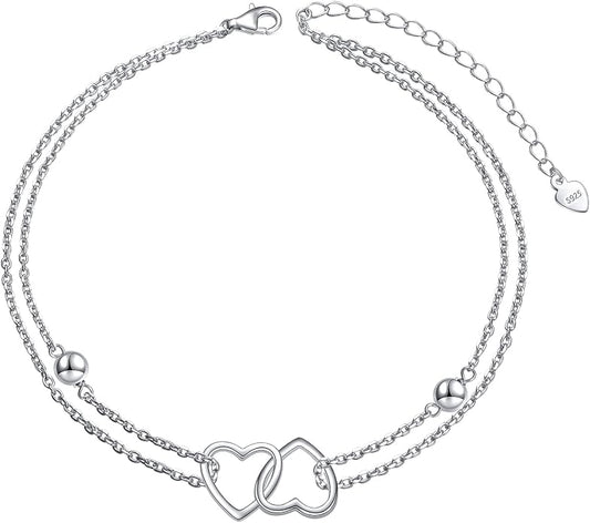 Alphm Anklet for Women S925 Sterling Silver Adjustable Foot Evil Eye Starfish Heart Bead Butterfly Celtic Knot Cross Multilayer Layered Ankle Bracelet Jewelry
