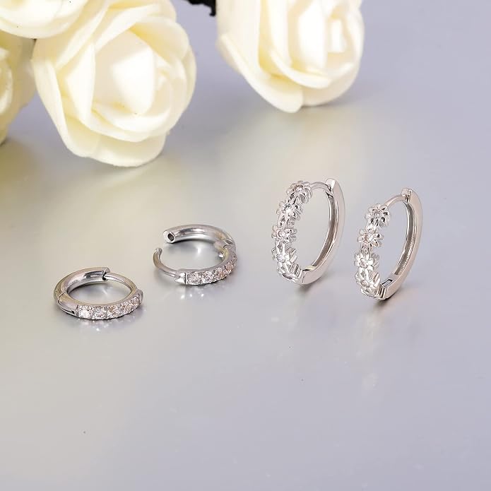 CiNily Small Hoop Earrings for Women Girls Flower Cubic Zirconia Huggie Earrings Hypoallergenic 14K Yellow Gold Plated Cartilage Earrings