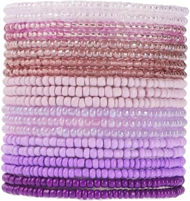 Boho Stackable Seed Beaded Bracelets for Women 18-20Pcs Colorful Handmade Multilayered Rice Bead Bracelet Set Summer Beach Bohemian Jewelry Gift