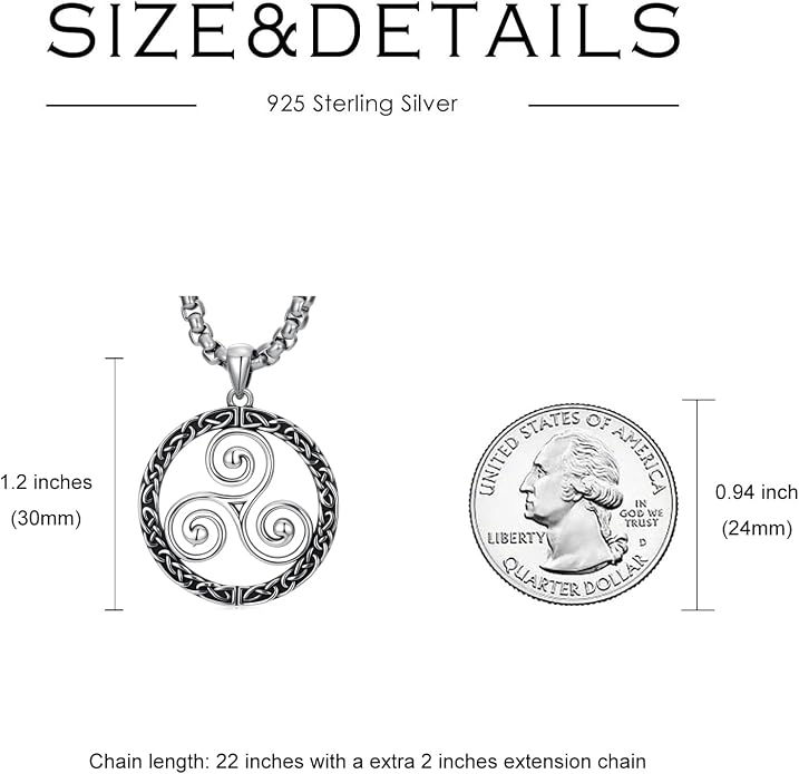 Celtic Necklace for men Sterling Silver Celtic Knot Triquetra Triangle Trinity Necklace Gift for Men