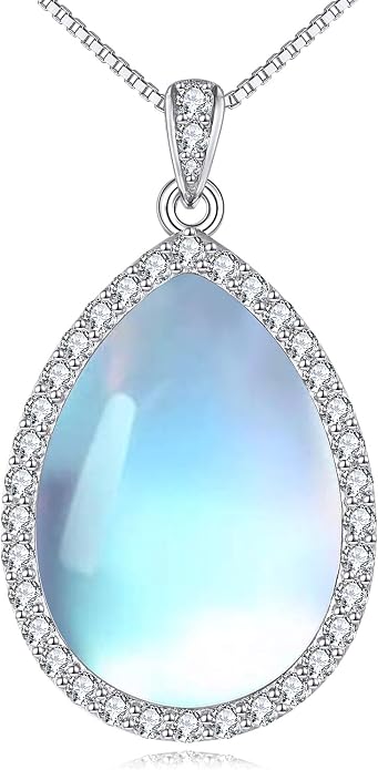 YAFEINI 925 Sterling Silver Moonstone Necklace Filigree Teardrop Pendant Necklace Jewelry for Women Girls