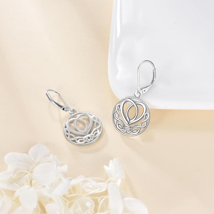 AOBOCO Abalone Shell Earrings for Women 925 Sterling Silver Airplane Celtic Knot Dangle Leverback Earrings Jewelry Mothers Day Birthday Gifts for Mom Friends