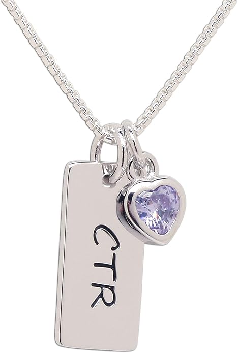 Cherished Moments Girl's .925 Sterling Silver CTR Bar Necklace with Simulated Birthstone Heart Charm