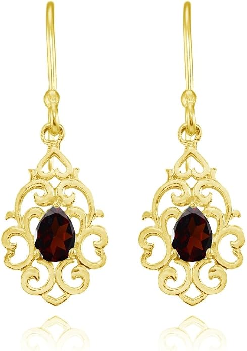 Sterling Silver Genuine or Created Gemstone Filigree Heart Teardrop Dangle Earrings