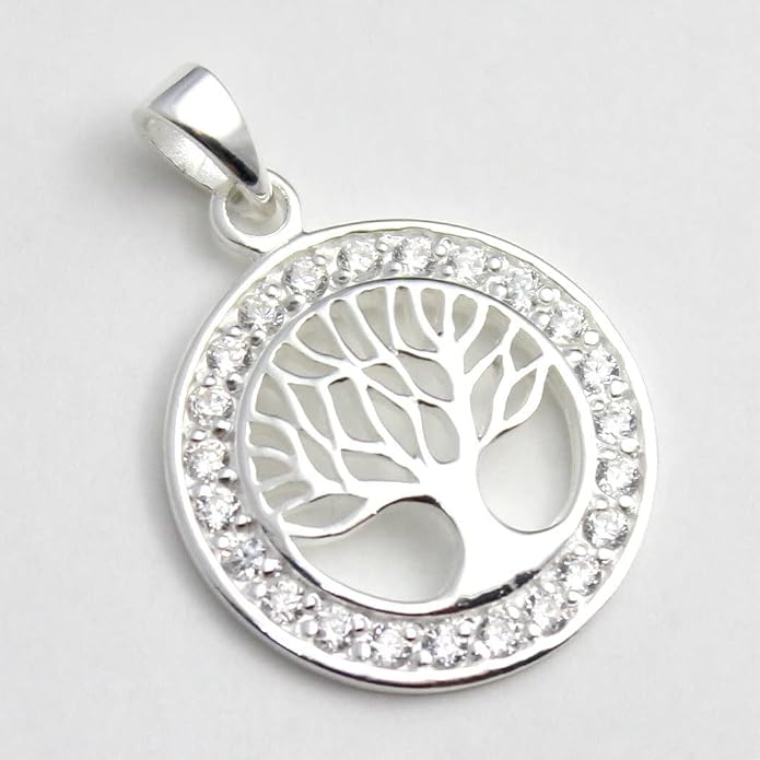 COSUMOSU Tree of Life Pendant, 925 Sterling Silver with Shiny White Zirconia, Nature-Inspired Symbolic Jewelry for Women, Spiritual Gift