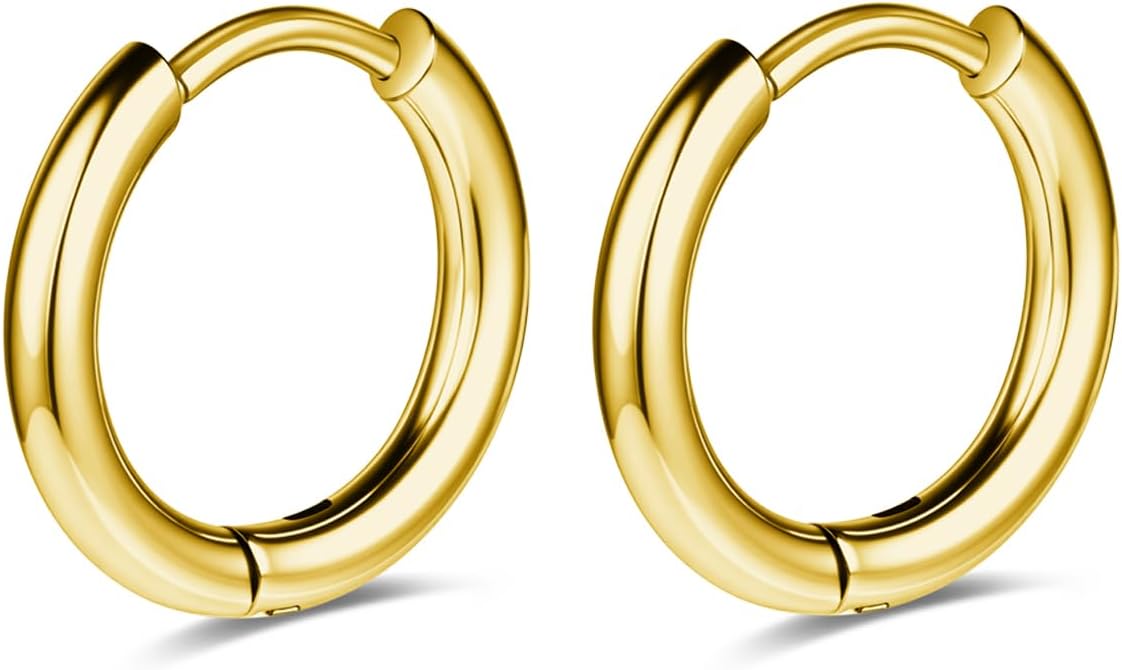 AOEDEJ G23 Titanium Black/Steel Gray/Gold Hoop Earrings 18G Small Huggie Hoop Earrings 8mm/10mm/12mm Cartilage for Sensitive Ears for Multiple Piercing Cartilage Hoop Earring Stack Jewelry