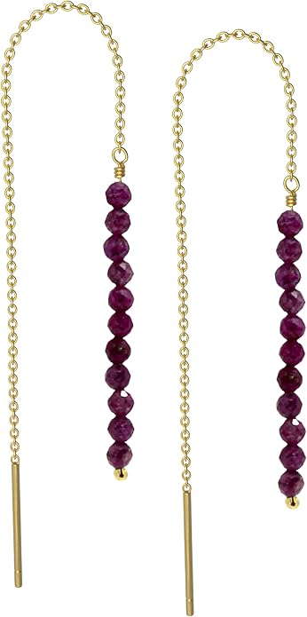 Sterling Silver Threader Earrings with Real Gemstone Beads - Elegant Pull-Through Design for Women, Dangling Western Earrings, Long and Short Adjustable Earring