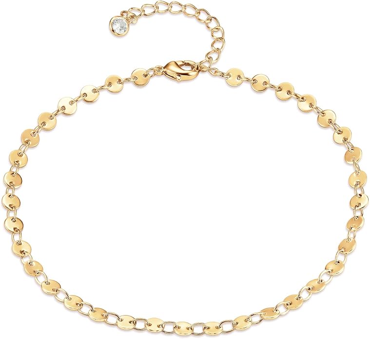 LOYATA Dainty Ankle Bracelet,14K Gold Plated Tiny Bead Anklet Dainty White Cubic Zirconia Cross Tassel Foot Chain Cute Lucky Moon Evil Eye Foot Jewelry Boho Anklets for Women