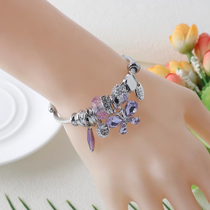 DS Charm Bracelets for girls,exquisite cute cartoon friendship bracelets Silver Stainless Steel Bangle with birthday Gift box, Adjustable girls jewelry Suitable for holiday gifts