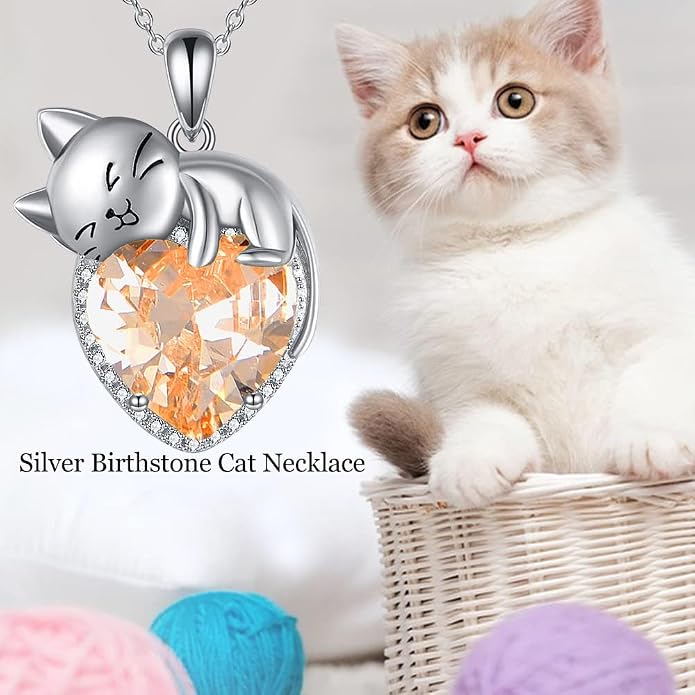 Cat Necklace Sterling Silver Cat Zircon Pendant Gothic Jewelry for Women Animal Lovers Gifts