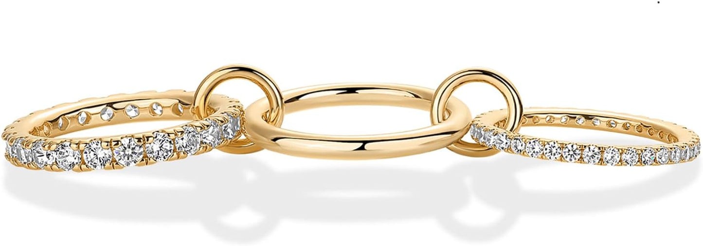 PAVOI 14K Gold Plated Interlocking Ring for Women - Chunky Connected Bands Interlock Stackable Rings for Women - Trendy Cubic Zirconia Two Tone Interlocked Multi-Band Statement Jewelry