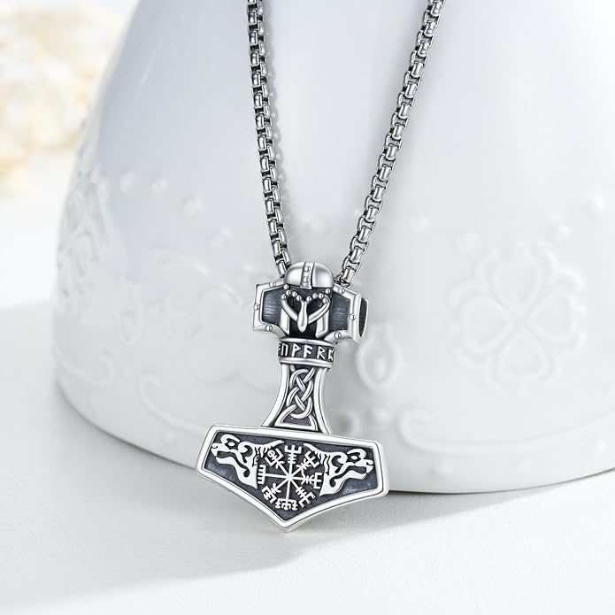 Viking Necklace for Men 925 Sterling Silver Rune Amulet Pendant Nordic Necklace Viking Jewelry Gift for Father Husband Son