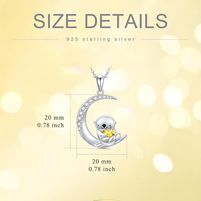 PROESS Animal Birthstone Necklace 925 Sterling Silver Otter/Axolotl/Hippo/Elephant/Dachshund/Monkey/Red Panda Pendant Necklace Animal Birthstone Jewelry Gifts for Women