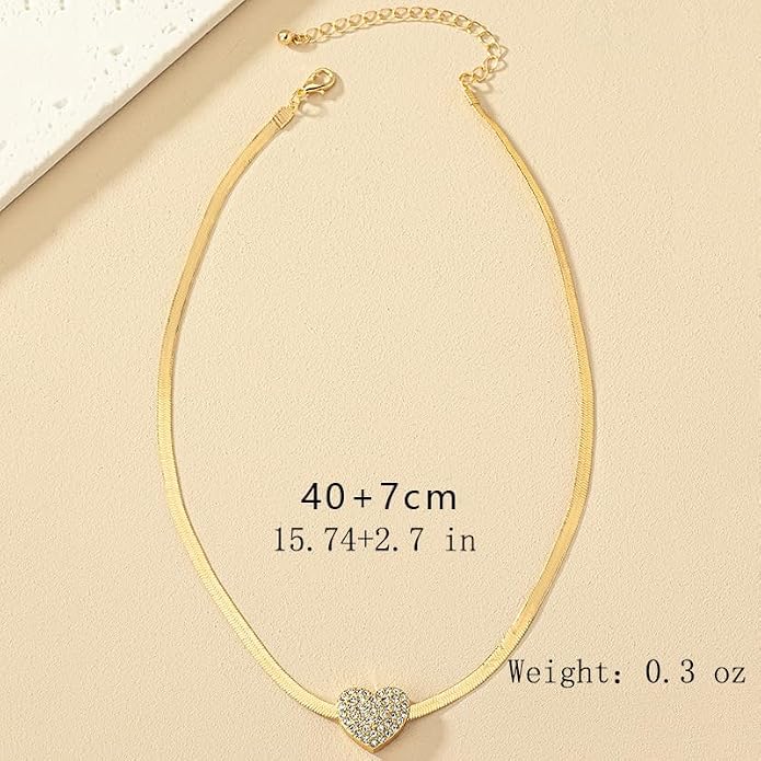 Heart Pendant Herringbone Choker Necklace For Women Gold Silver Options Crystal Pave Charm Adjustable Layering Style Minimalist Chic Everyday Wear