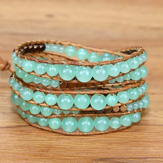 Boho Wrap Bead Bracelet for Women - Handmade Adjustable Natural Stone Beaded Bracelets Yoga Healing Bracelet Bangle Hippie Jewelry
