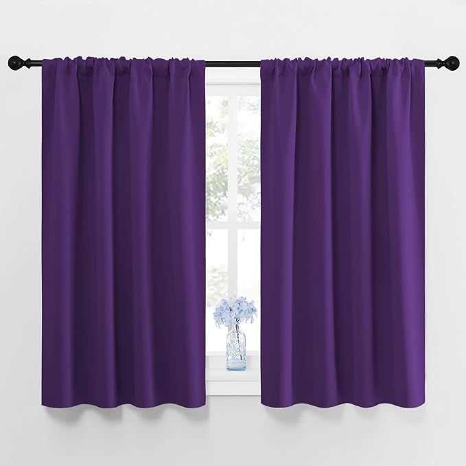NICETOWN Blackout Purple Curtains for Living Room - Thermal Insulated Solid Rod Pocket Blinds for Bedroom Decor (Royal Purple, Set of 2 Panels, 42 x 45 Inch)