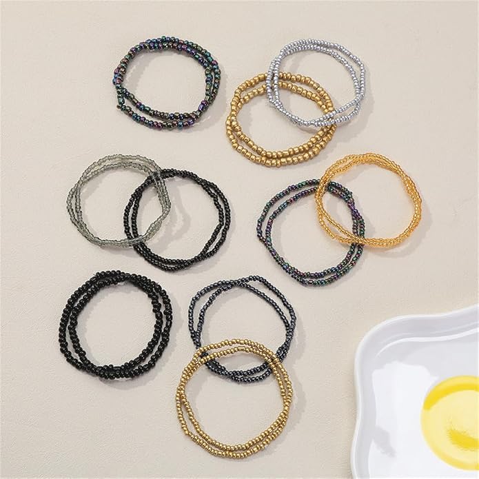 Boho Stackable Seed Beaded Bracelets for Women 18-20Pcs Colorful Handmade Multilayered Rice Bead Bracelet Set Summer Beach Bohemian Jewelry Gift