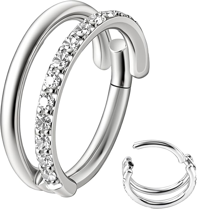 20/16G CZ Hinged Nose Rings Hoop, 316L Surgical Stainless Steel Cartilage Earring, Septum Clicker Ring, Daith Helix Rook Tragus Conch Lip Lobe Piercing Jewelry