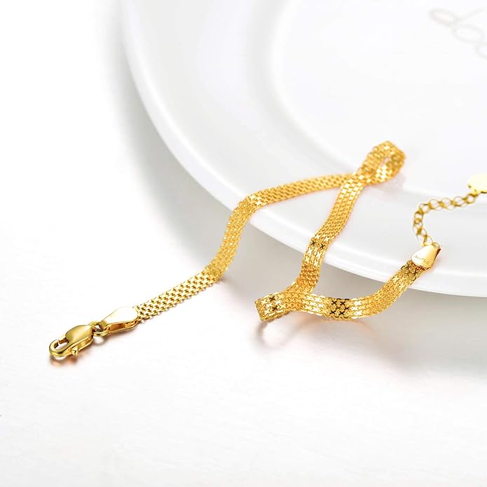 SISGEM 18k Gold Mesh-Link Chain Anklets for Women, Ankle Jewelry Bracelets Gifts for Her (2.9 mm, 8.0-9.3 Inch)