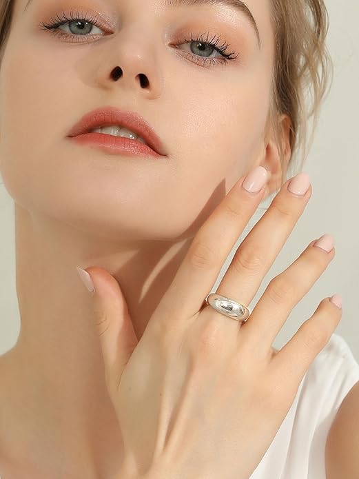 GOLDCHIC JEWELRY Chunky Dome Ring for Women, Stainless Steel Bold Stacking Croissant Statement Ring For Men (Size 7-12, Custom)