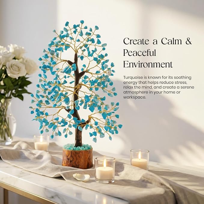 Crocon® Turquoise Crystal Tree of Life for Unique Gifts for Mom, Dad, Home and Office Decor, Handmade Gemstone Healing Crystals Tree for Positivity, Money & Good Luck, Birthday Gifts for Women, Men