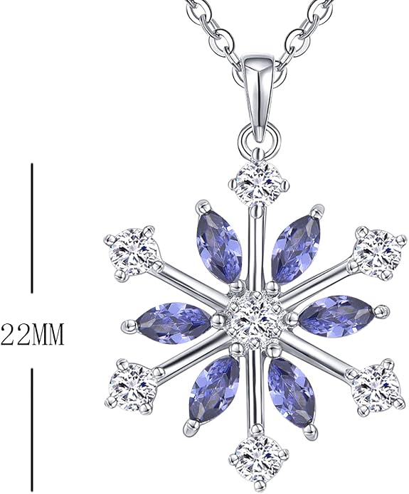 JO WISDOM 925 Sterling Silver White/Blue CZ Winter Frozen Large Snowflake Necklace Pendant