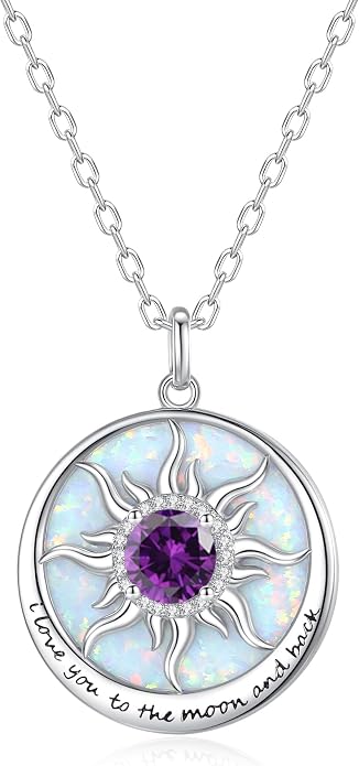 FANCIME Sunflower Necklace with Engraved Messgae 925 Sterling Silver Opal Gemstone Pendant Fine Jewelry Anniversary Birthday Gifts for Women Mom Wife Her, Chain Length 16+2 Inch