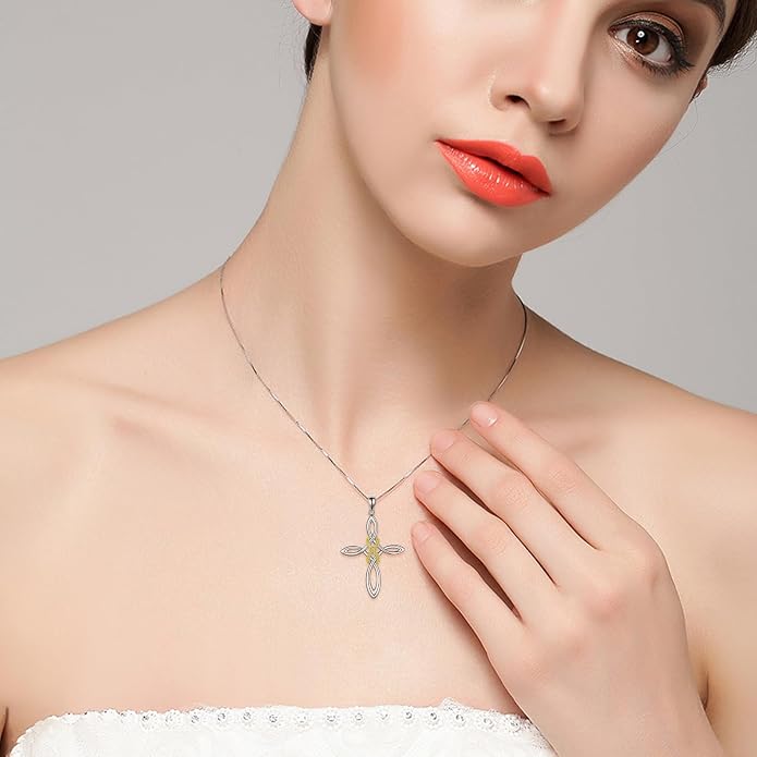 LUHE Celtic Knot Cross Necklace Sterling Silver Birthstone Polished Religious Infinity Celtics Jewelry Gifts for Women