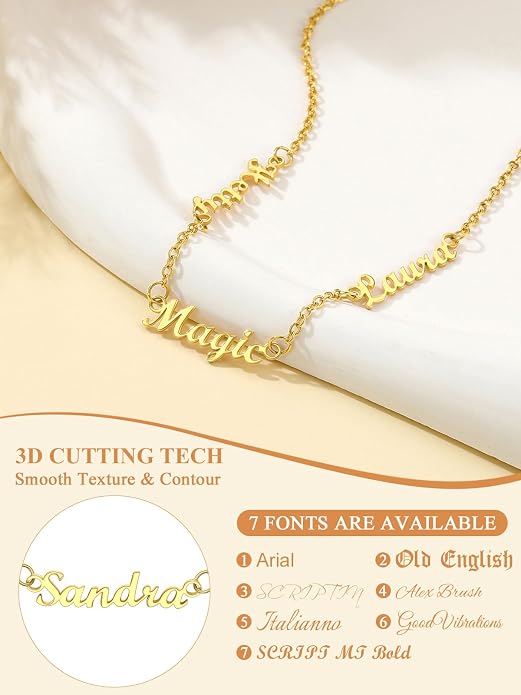 Custom4U Custom Name Necklace for Women, Personalized 1-5 Name Necklace, Sterling Silver/Stainless Steel 14K Gold Plated Nameplate Necklaces, Gift for Mom Wife Anniversary Birthday with Box