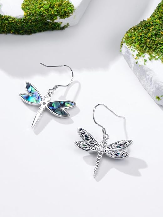 Midari Hummingbird/Butterfly/Lotus Earrings for Women 925 Sterling Silver Abalone Shell Animal Earrings Dangle for Women Abalon Moonstone Jewelry Gifts for Women Mom