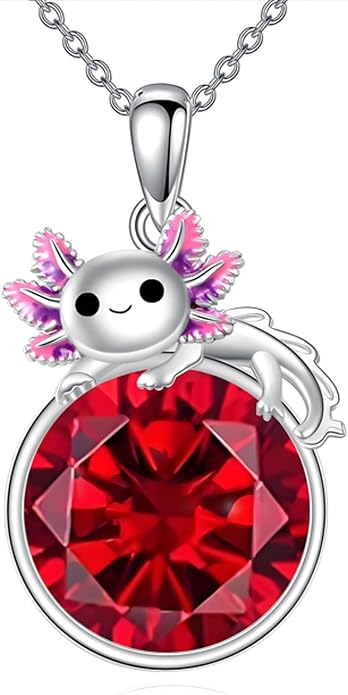 Birthstone Axolotl Necklace Sterling Silver Axolotl Pendant Cubic Zirconia Jewelry Birthday Gifts for Women Men