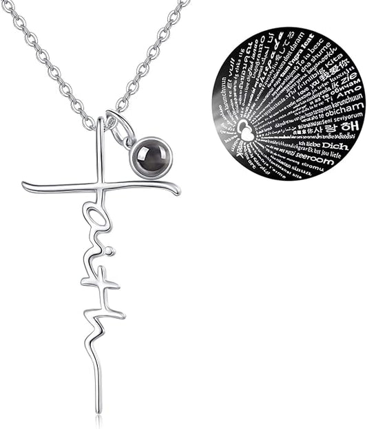 PRAYMOS Faith Cross Necklace for Women 925 Sterling Silver Pendant Necklace With Birthstone Initial Christian Religious Confirmation Baptism Mothers Day Gifts