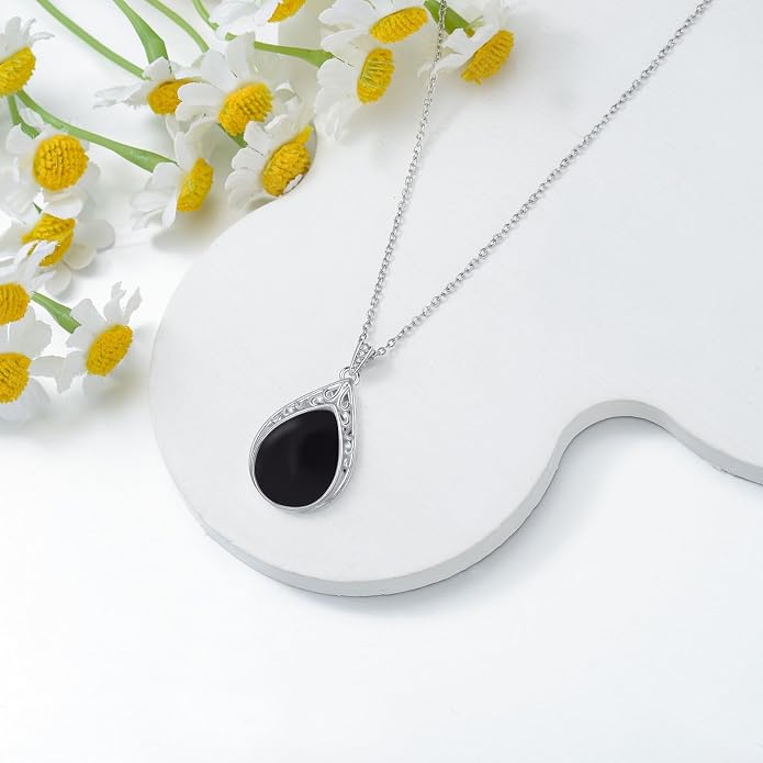 HPQQ Teardrop Necklace 925 Sterling Silver Filigree Gemstone Pendant Necklace Fine Jewelry Birthday Mother's Day Gifts for Women Her Mom