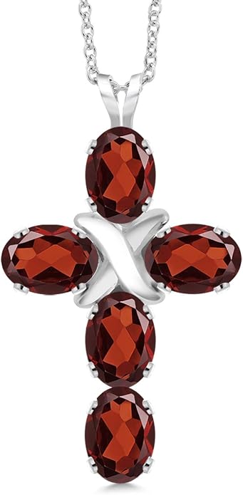 Gem Stone King Cross Pendant Necklace for Women | 925 Sterling Silver | 6X4MM Gemstone Birthstone | Jesus Christian Religious Crucifix Jewelry Gifts | 18 Inch Chain