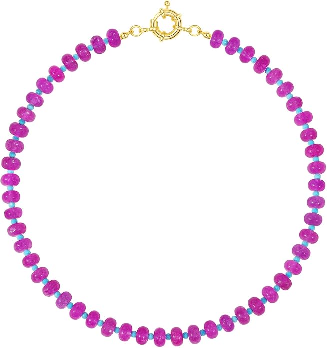 KELORIS PATH Beaded Gemstone Necklaces for Women, Boho Colorful Bead Choker Necklace, Natural Stone Handmade Summer Jewelry for Beach