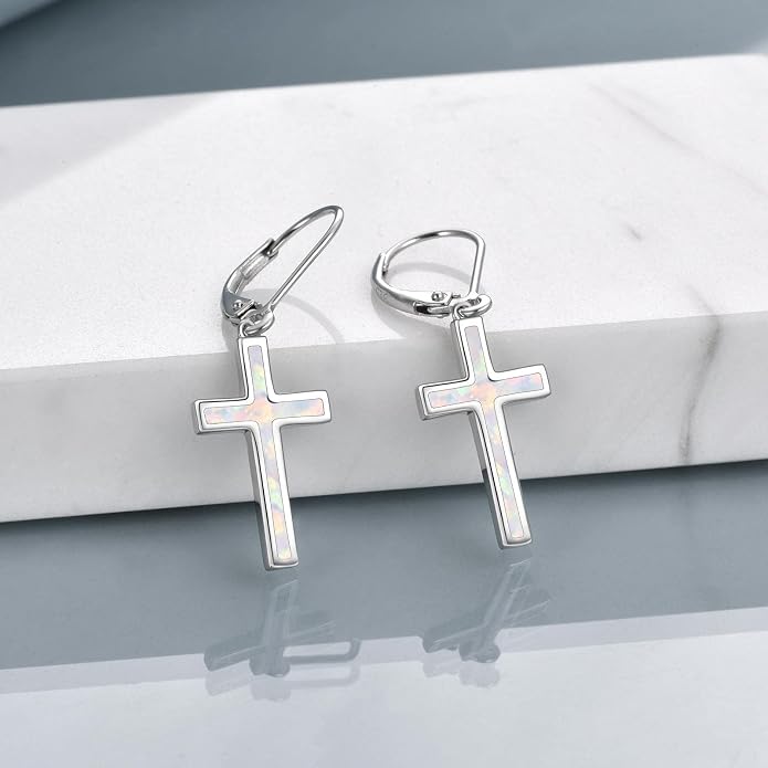 ONEFINITY Cross Earrings 925 Sterling Silver Leverback Cross Dangle Drop Earring Cross Religion Jewelry for Women Men