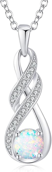 Birthstone Necklaces for Women 925 Sterling Silver Infinity Pendant Created Gemstone Jewelry for Her, 16"+2"