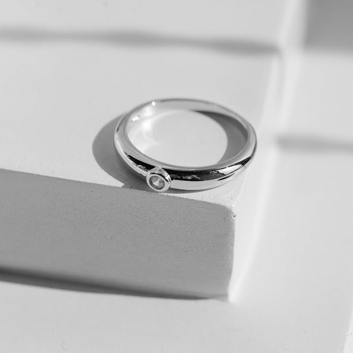 LEMON GRASS Bezel Set Round CZ Thin Dome Ring | Minimalist Stacking Band Signet Ring in Gold