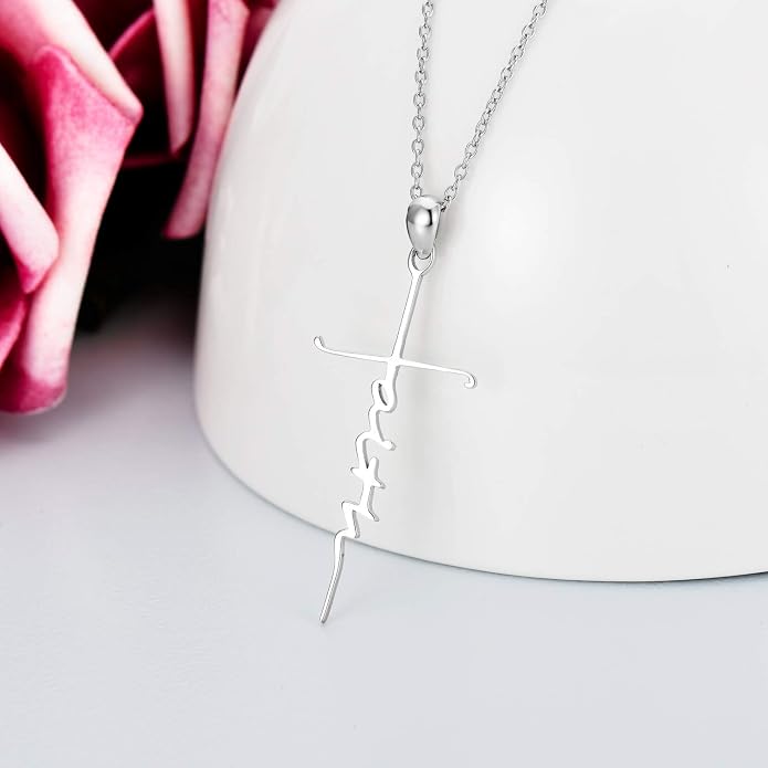 Cross Necklace for Women 925 Sterling Silver Crucifix Pendant Christian Cross Jewelry for Women Men